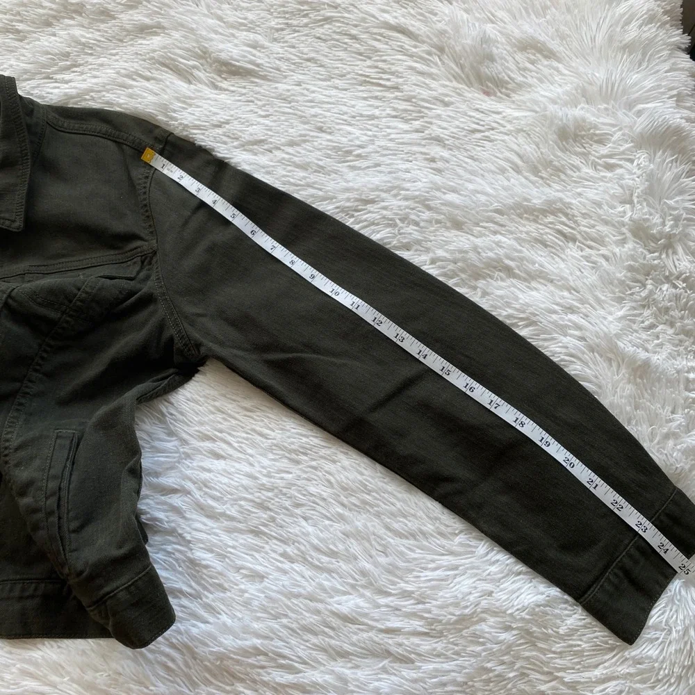 L.L.BEAN Denim Trucker Jacket Womens Olive Green Stretch Size L Regular